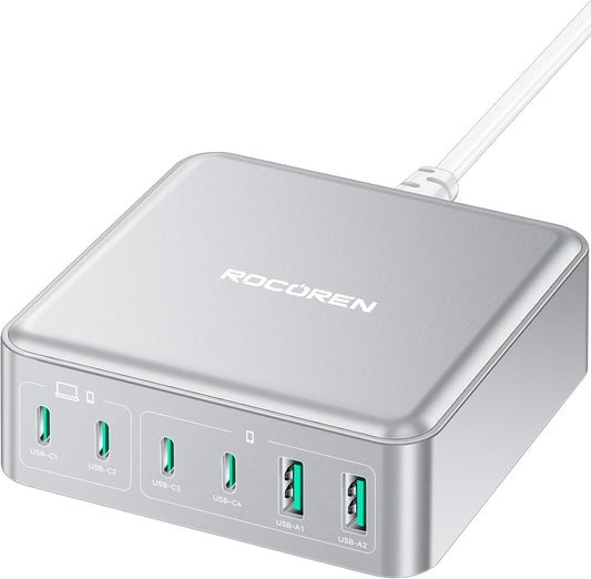 270W USB C Charger Block, Rocoren 6 Port Multi USB-C Charging Station,100W PD Fast USBC Gan Charger Station Hub Dock for Multiple Devices, Laptop Type C for MacBook/iPhone 16/iPad/Galaxy S25