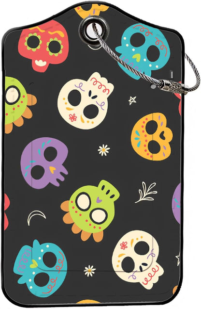 Luggage Tags for Suitcases, 2-Pack PU Leather for Cruise & Travel, Baggage ID Tags with Privacy Cover & Address Card, Durable Metal Ring, Kids Adults Travel Accessories, Sugar Skulls