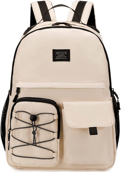 Lohol Casual Backpack for Teen Boys and Girls, Daypack with Anti Theft Pocket for Travel School (Beige)