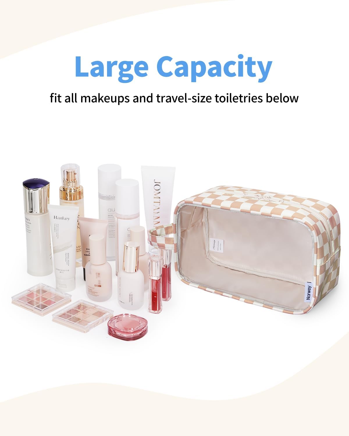 Narwey Clear Toiletry Bags for Traveling Women Men, Clear Travel Bags for Toiletries Makeup Bag Cosmetic Bag with Zipper, Make Up Organizer, Skincare Bag (Light Checkerboard)