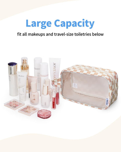 Narwey Clear Toiletry Bags for Traveling Women Men, Clear Travel Bags for Toiletries Makeup Bag Cosmetic Bag with Zipper, Make Up Organizer, Skincare Bag (Light Checkerboard)