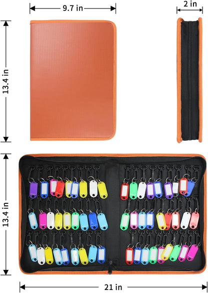 Sdstone 54 Hooks Portable Zippered Key Organizer,Fireproof and Waterproof Key Case,Portable Manager & Landlord Zipper Key Binder For Real Estate Sales,Hotel Executives, Car Service(Brown)