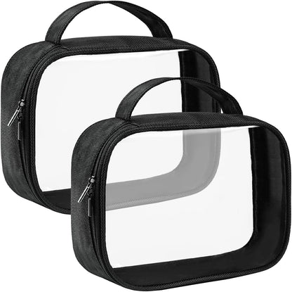 Moyad TSA Approved Clear Toiletry Bag with Handle, 2 Pack Quart Size 3-1-1 Liquids Pouch for Travel, Transparent Makeup & Cosmetic Organizer for Women Men, Black