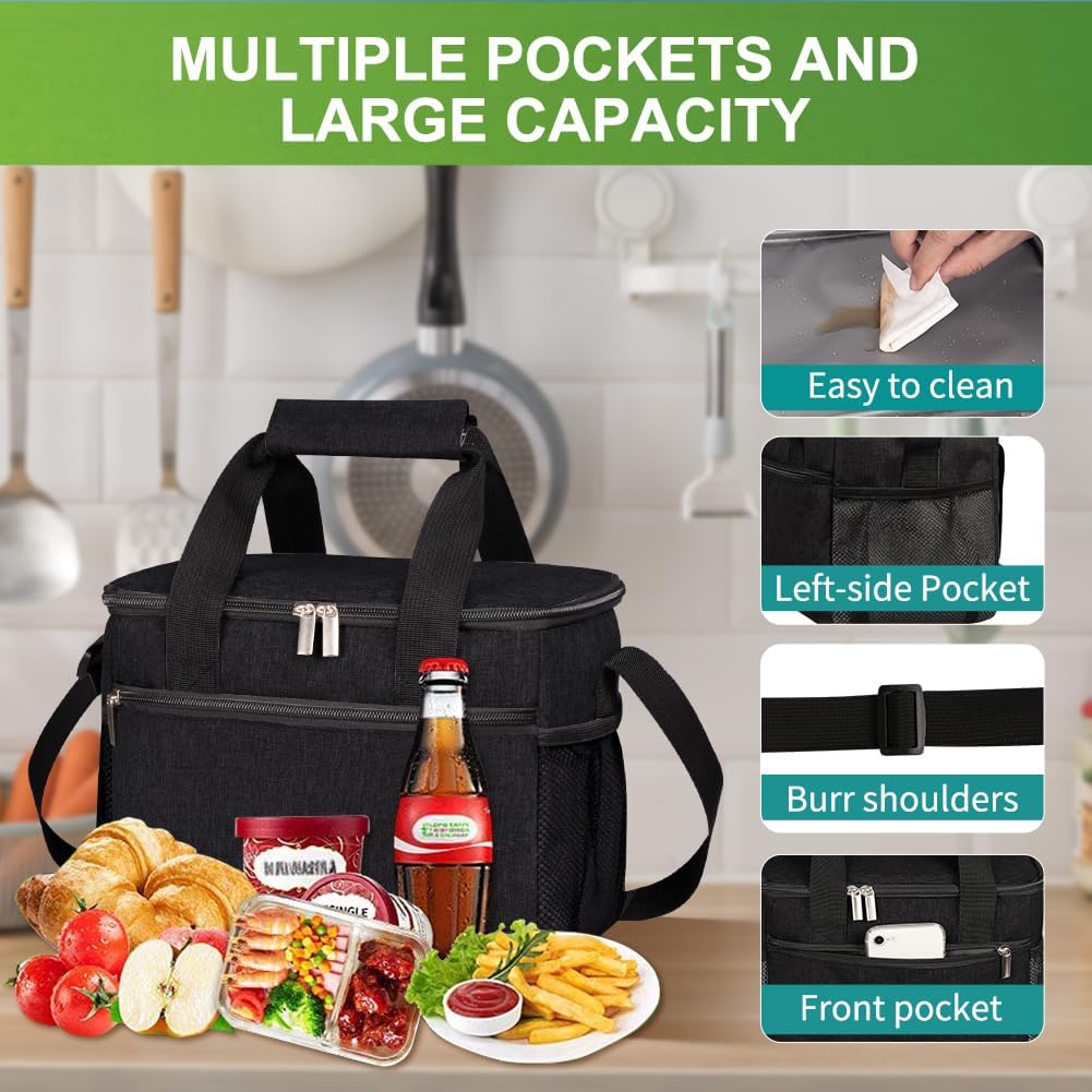 iknoe Large Foldable Cooler Bag, 8.5L Insulated Lunch Bag, Leakproof Lunch Cooler Tote with Multi-Bag Design Suitable for Beach, Picnic and Office Use, Black 15-Can