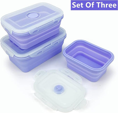 Purple Collapsible Meal Prep Containers Camping Bowls Silicone Bento Box - Image 2