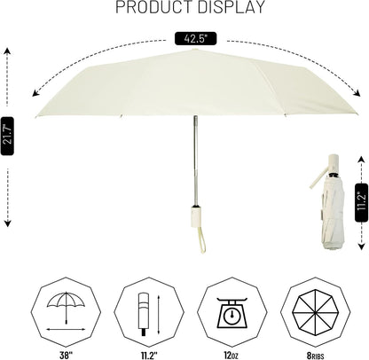 SY COMPACT Umbrella Automatic Travel Waterproof Light Folding Umbrellas Easy Carry for Women and Men (Creamy White)
