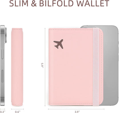 Passport Holder for Travel, Rfid Passport Cover Case, Passport Wallet Women Travel Essentials Accessories Document Organizer with Elastic Band, Pink