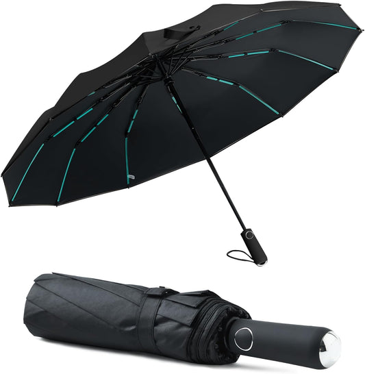 Large Double-Ribs Umbrella Automatic Folding Umbrella for Women Men, Travel, UPF 50+ UV Protection