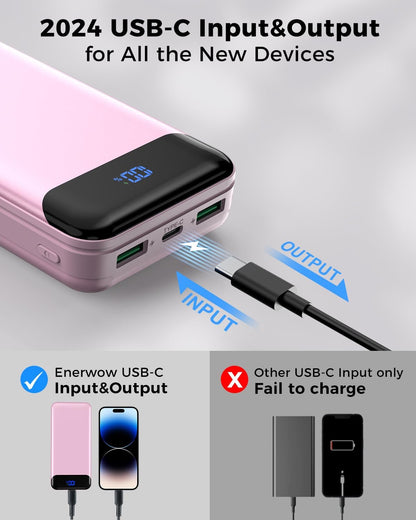 Portable Charger Power Bank 40000mAh Powerbank PD 30W and QC 4.0 Fast Charging External Battery Pack with USB-C LED 3 Outputs & 2 Inputs Portable Charging for iPhone 15 14 13 (Pink)
