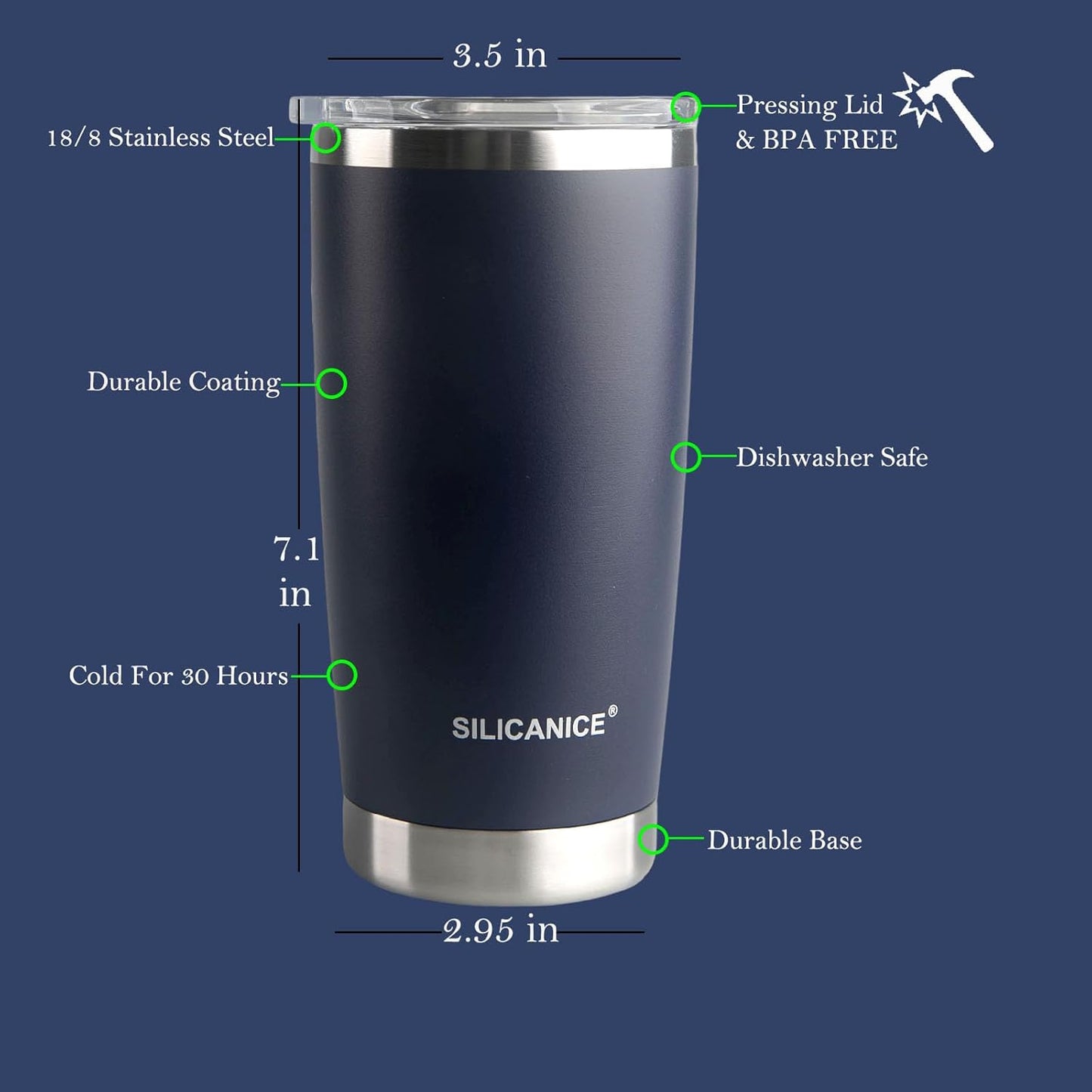 Navy Blue 20 oz Stainless Steel Double Wall Vacuum Insulated Tumbler with Lid,Dishwasher Safe,No Spill Proof Coffee Travel Cup for Hot & Ice Cola,Bear,Smoothie,Work Office Aldult Mug Durable,BPA Free