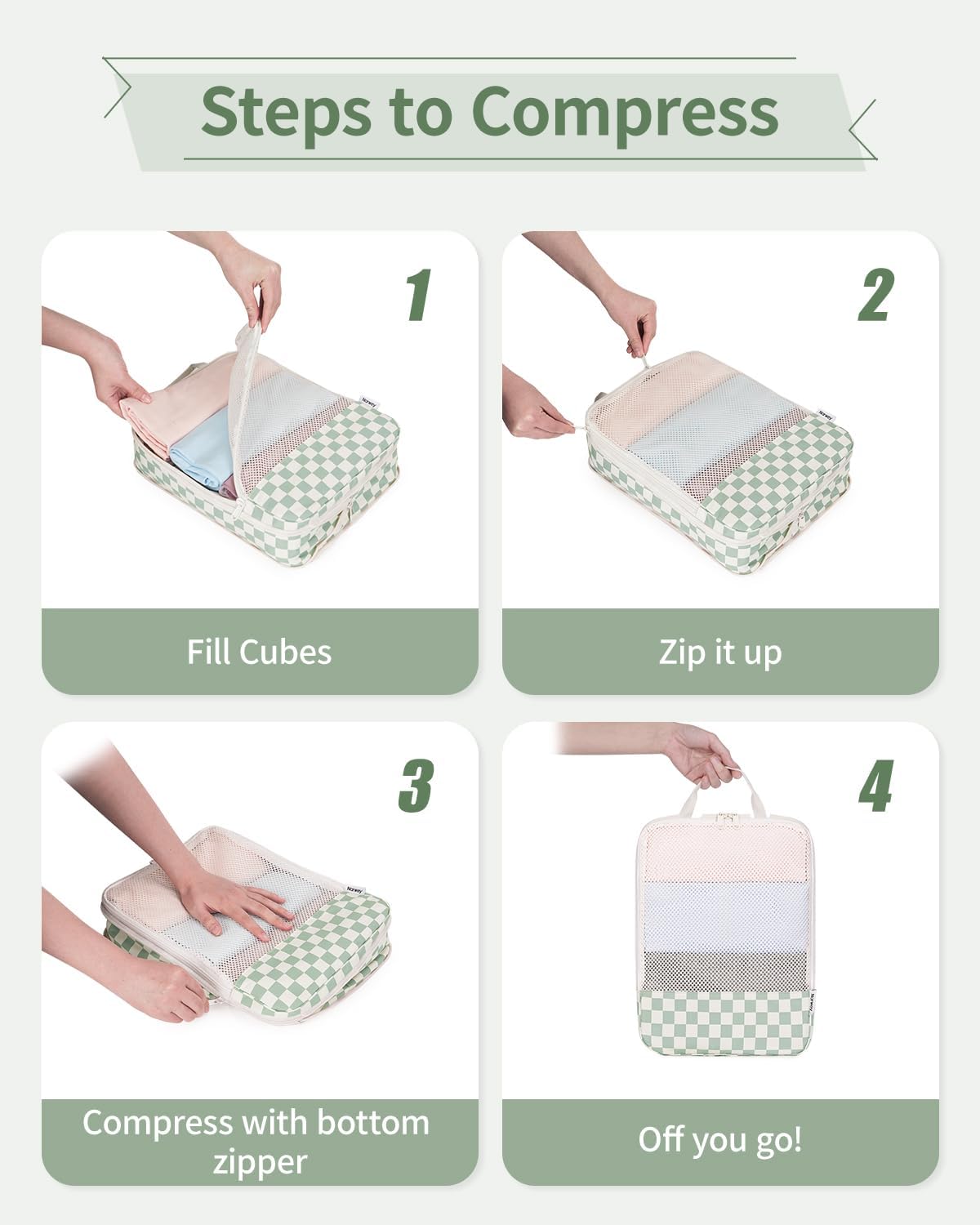 Narwey 6 Set Compression Packing Cubes for Travel Kids Women Carry on, Packing Organizers Bag for Backpack Luggage Suitcase Duffle Bags