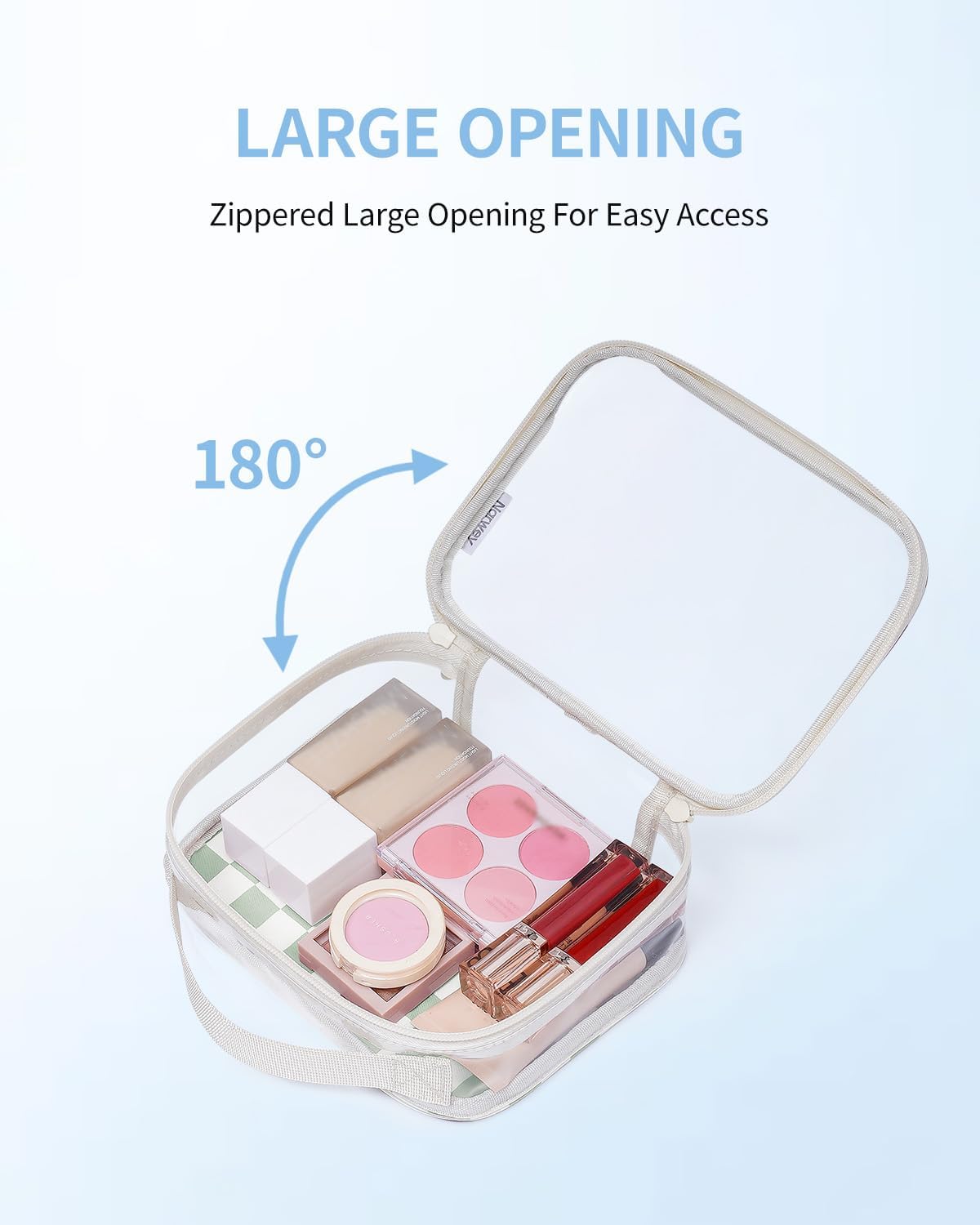 Narwey TSA Approved Clear Toiletry Bag for Travel, Waterproof PVC Clear Makeup Bags, Portable Compact Cosmetic Bag Make Up Organizer, Airport Airline Quart Size Compliant Bag (Mint Green Checkerboard)