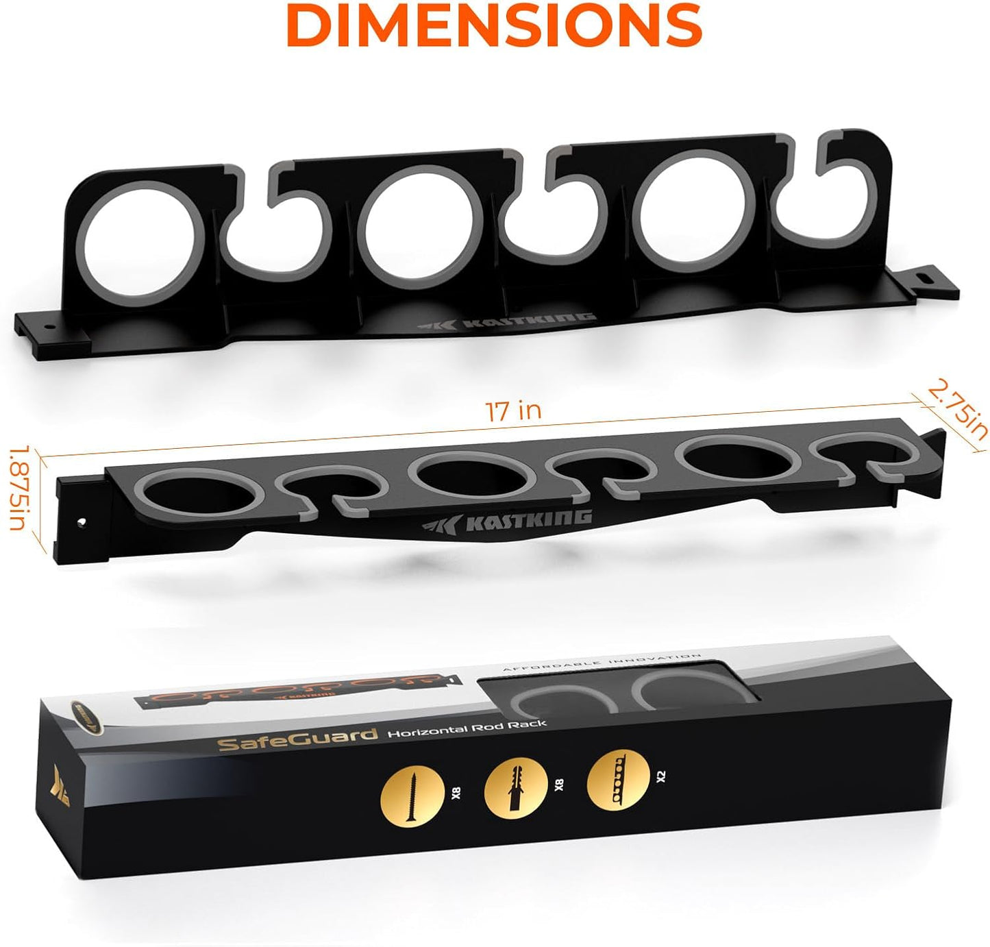 KastKing SafeGuard Fishing Rod Holder for Garage, Wall or Ceiling Mounted Fishing Rod Rack Storage Organizer, Fishing Pole Holder Holds 6 Rods or Combos in Less Than 18 Inches