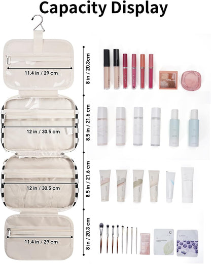 Narwey Travel Toiletry Bag for Women Large Hanging Makeup Bag Organizer Toiletries Bag for Full Size Essentials Accessories Cosmetics (Black Checkerboard (Large))