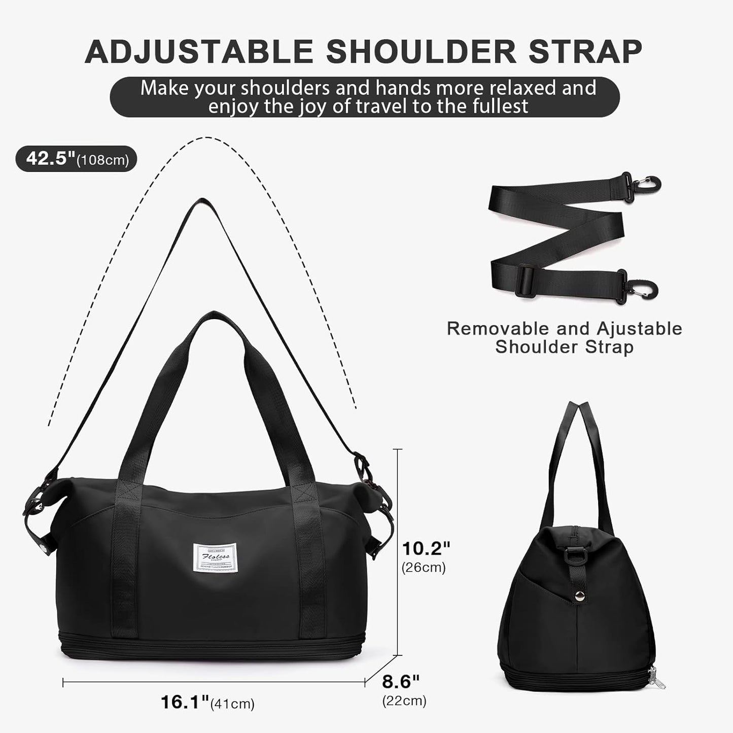 Travel Duffel Bag, Sports Tote Gym Bag, Shoulder Weekender Overnight Bag for Women