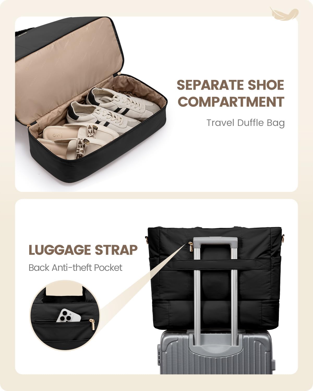 LOVEVOOK Travel Duffle Bag, Puffer Weekender Bags for Women with Shoe Compartment, Carry On Overnight Hospital Bag, Gym Tote