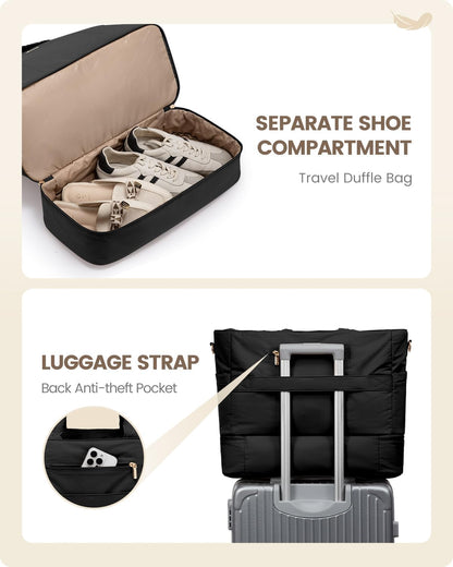 LOVEVOOK Travel Duffle Bag, Puffer Weekender Bags for Women with Shoe Compartment, Carry On Overnight Hospital Bag, Gym Tote