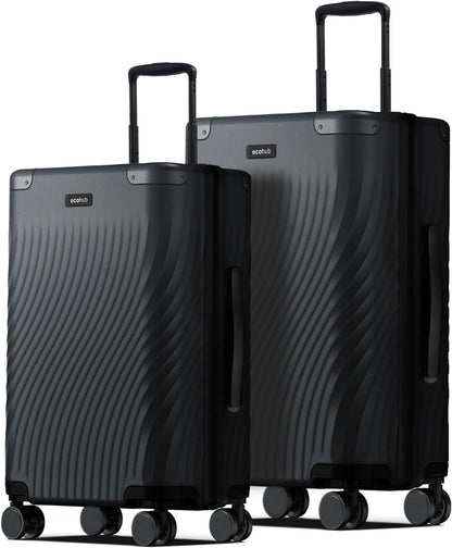 ECOHUB Hardside Expandable Carry On Luggage Sets, Recycled PC 20/24" Rolling Luggage Airline Approved with Spinner Wheels & TSA Lock, Lightweight Hardshell Travel Suitcase, 20+24 inch Carry-on Black