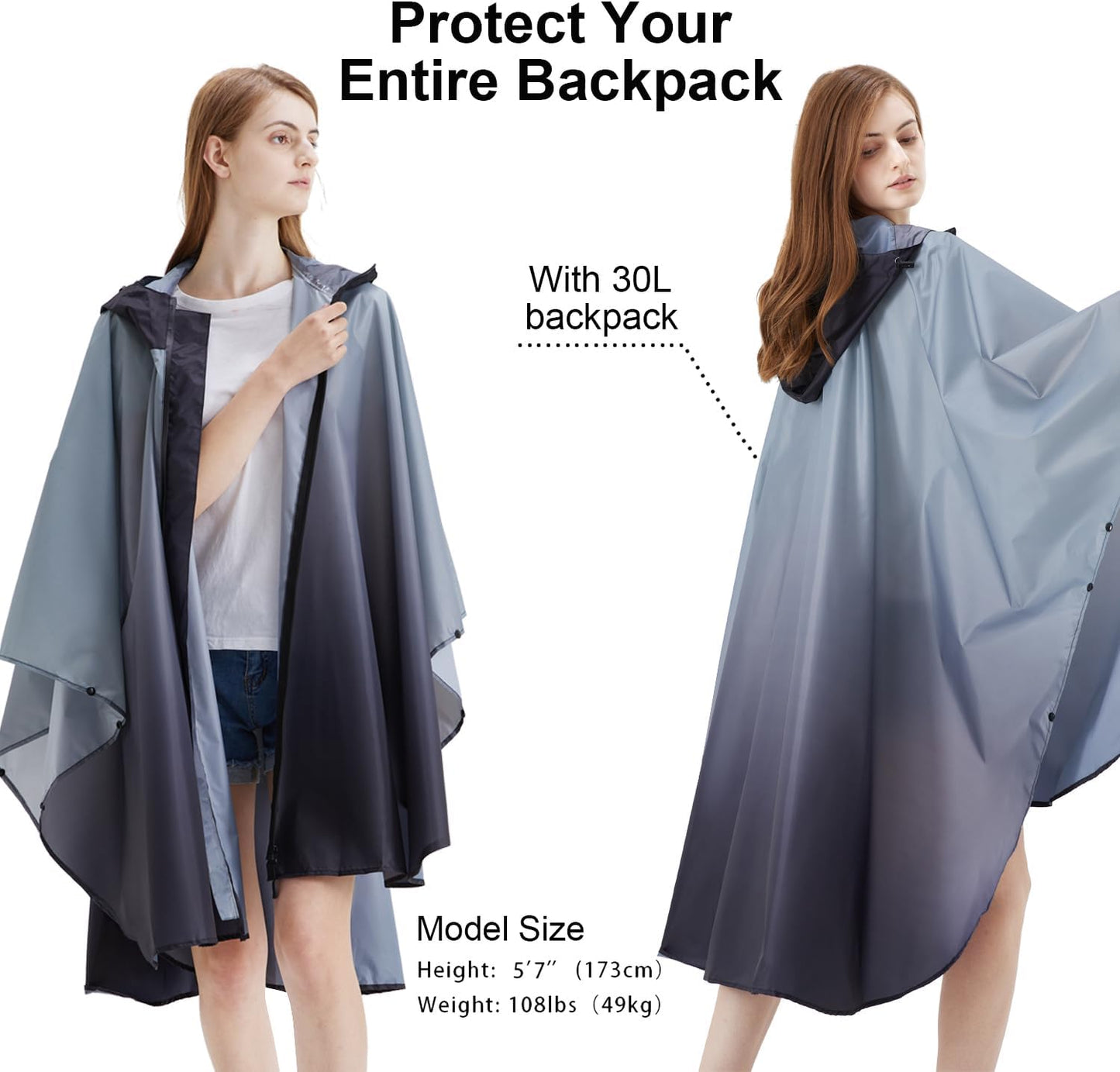 Rain Poncho Jacket Coat Hooded Zipper Style for Women/Men/Adult with Pocket