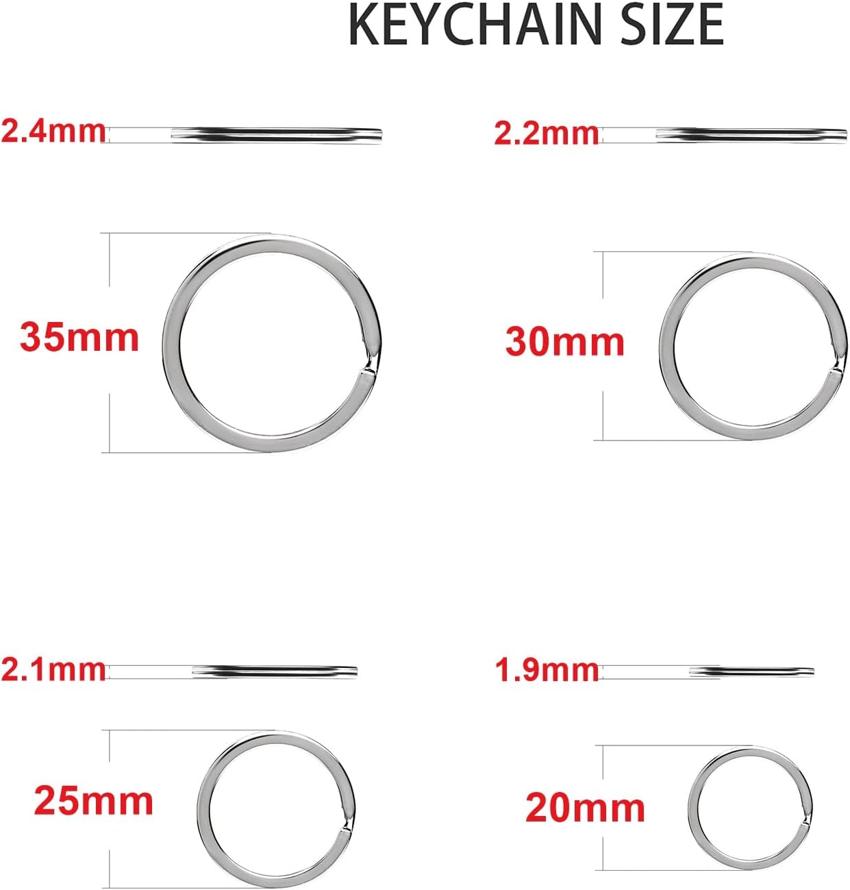40 Pack Key Ring Keychain Mix 4 Sizes Silver Metal Flat Split Key Chains Rings for Home Car Dog Tag Office Lanyards Keys Attachment