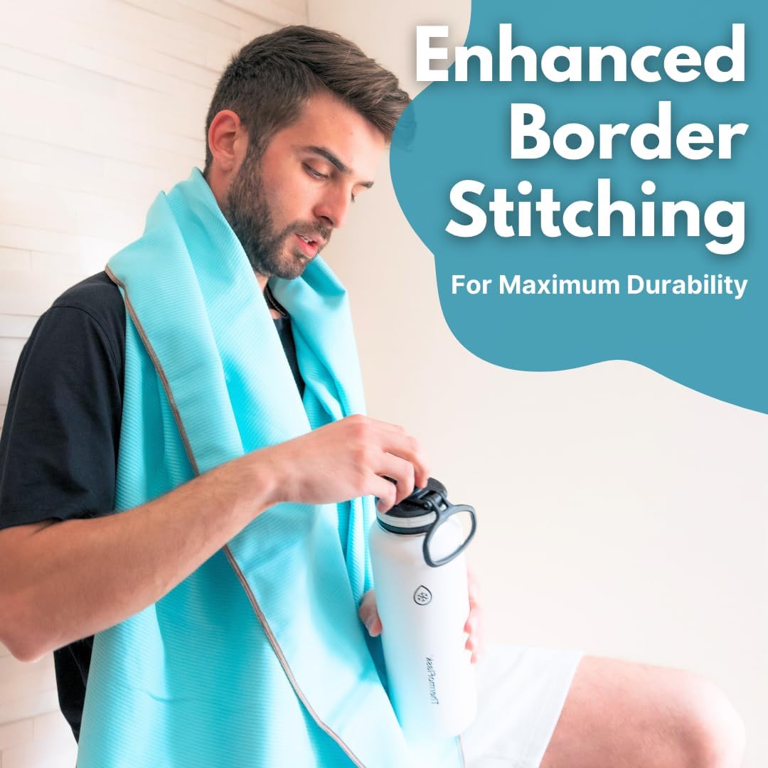 ECCOSOPHY Microfiber Beach Towel – Quick Dry Gym Towel, Highly Absorbent with Ribbed Texture, Lightweight – Ideal for Travel, Pool, Yoga, Fitness & Outdoor Adventures – 71x35 Aqua