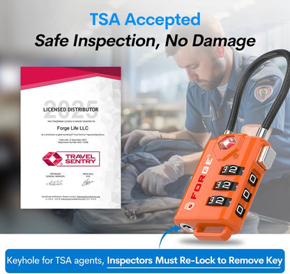 TSA Approved Cable Luggage Locks, Re-settable Combination with Alloy Body, Orange 4 Locks.