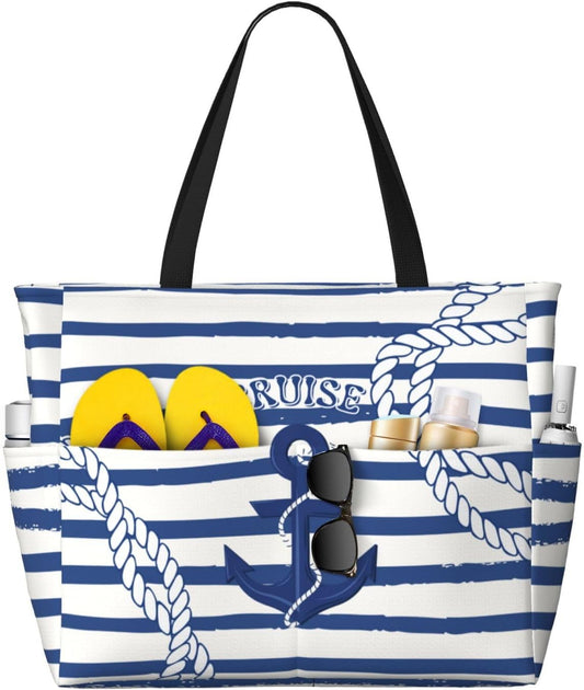 Beach Bag for Women Beach Tote Bag Waterproof Sandproof Large Bags with Zipper Big Capacity for Vacation Travel