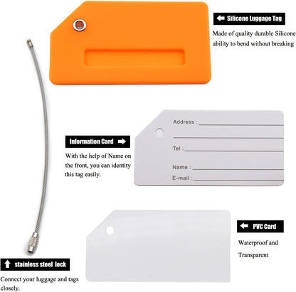 7 Pack Silicone Luggage Tag Baggage Handbag Travel Suitcase Tags with Name ID Card Perfect to Quickly Spot Luggage Suitcase (Orange