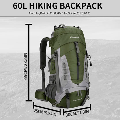 King'sGuard 60L Hiking Backpack Large Waterproof Camping Backpack for Men and Women Lightweight Frameless Backpacking Backpack with Rain Cover (Army Green)