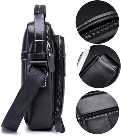 KPYWZER Genuine Leather Shoulder Bag Small Men Messenger Pack Handbag Sling Crossbody Bag Man Purse for Business