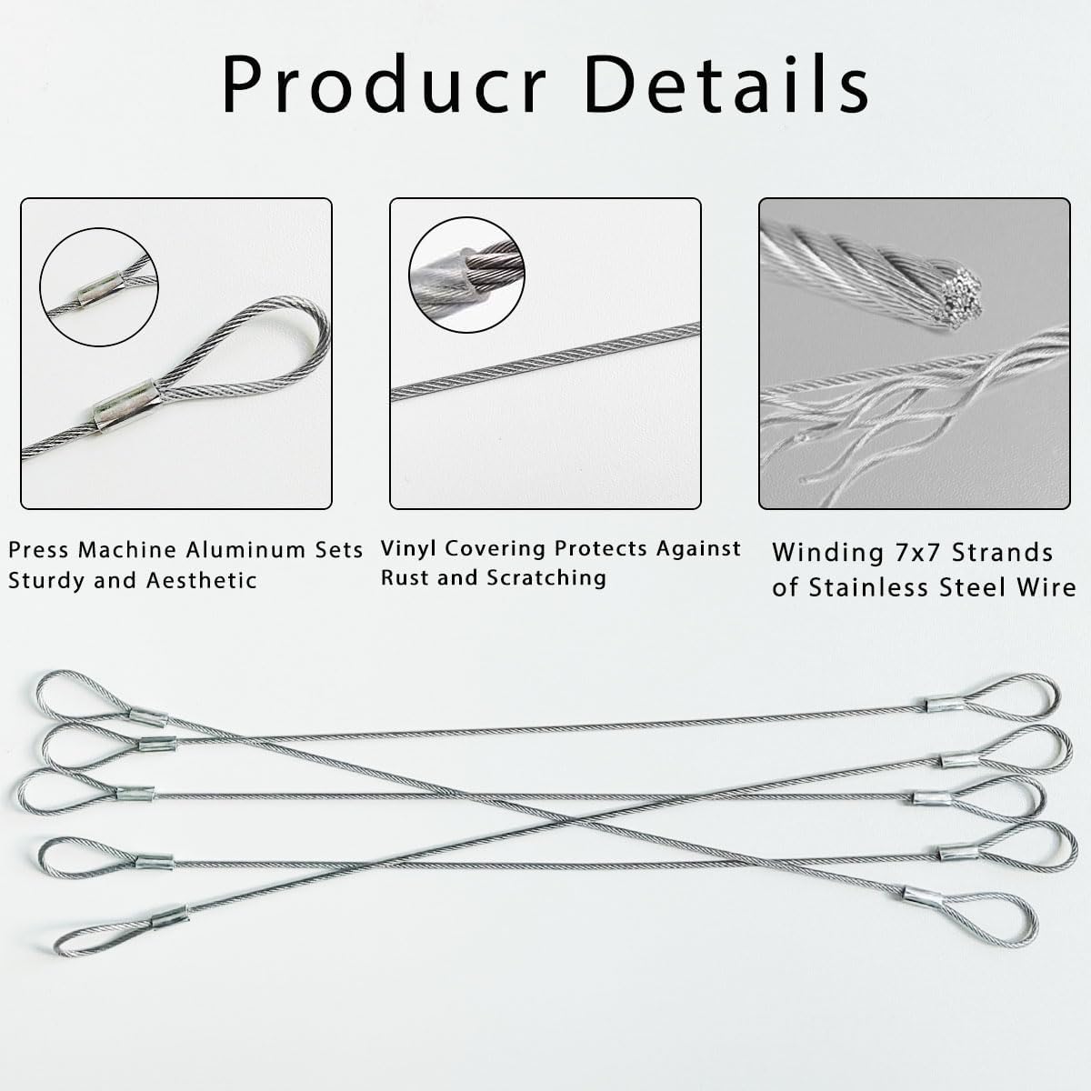 5 Pack Luggage Lock Safety Cable, Stainless Steel Cable with Loops, Stainless Steel Safety Cable, Safety Cable Lock, Braided Steel Coated Safety Cable Luggage Lock 2mm Thickness 12 inch Length