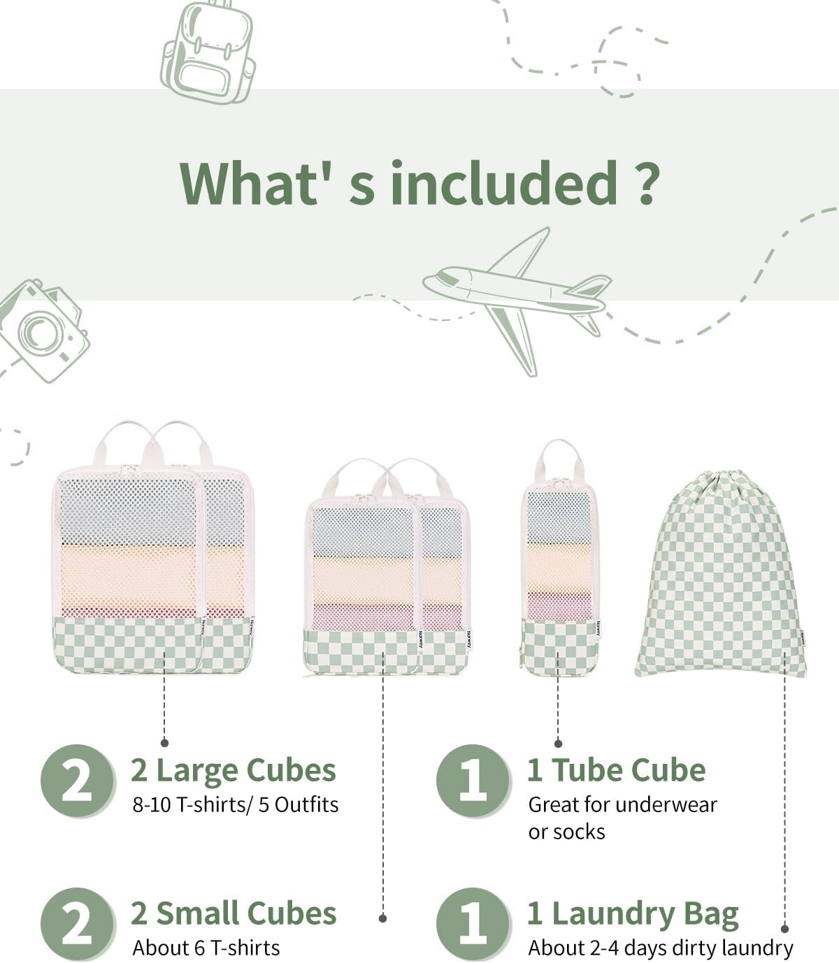 Narwey 6 Set Compression Packing Cubes for Travel Kids Women Carry on, Packing Organizers Bag for Backpack Luggage Suitcase Duffle Bags