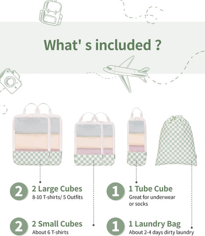 Narwey 6 Set Compression Packing Cubes for Travel Kids Women Carry on, Packing Organizers Bag for Backpack Luggage Suitcase Duffle Bags