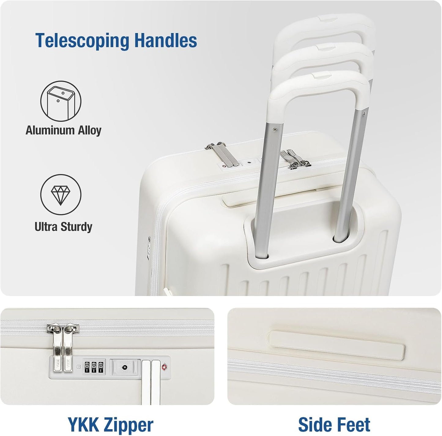 KYME Hardside Carry On Luggage with Laptop Compartment (White, Carry-On 20 Inch)