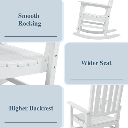 Psilvam Oversized Outdoor Rocking Chair, with 21" Wide Seat and 32" Tall Backrest, Pre-Assembled with Most Components for Effortless Installation (White)