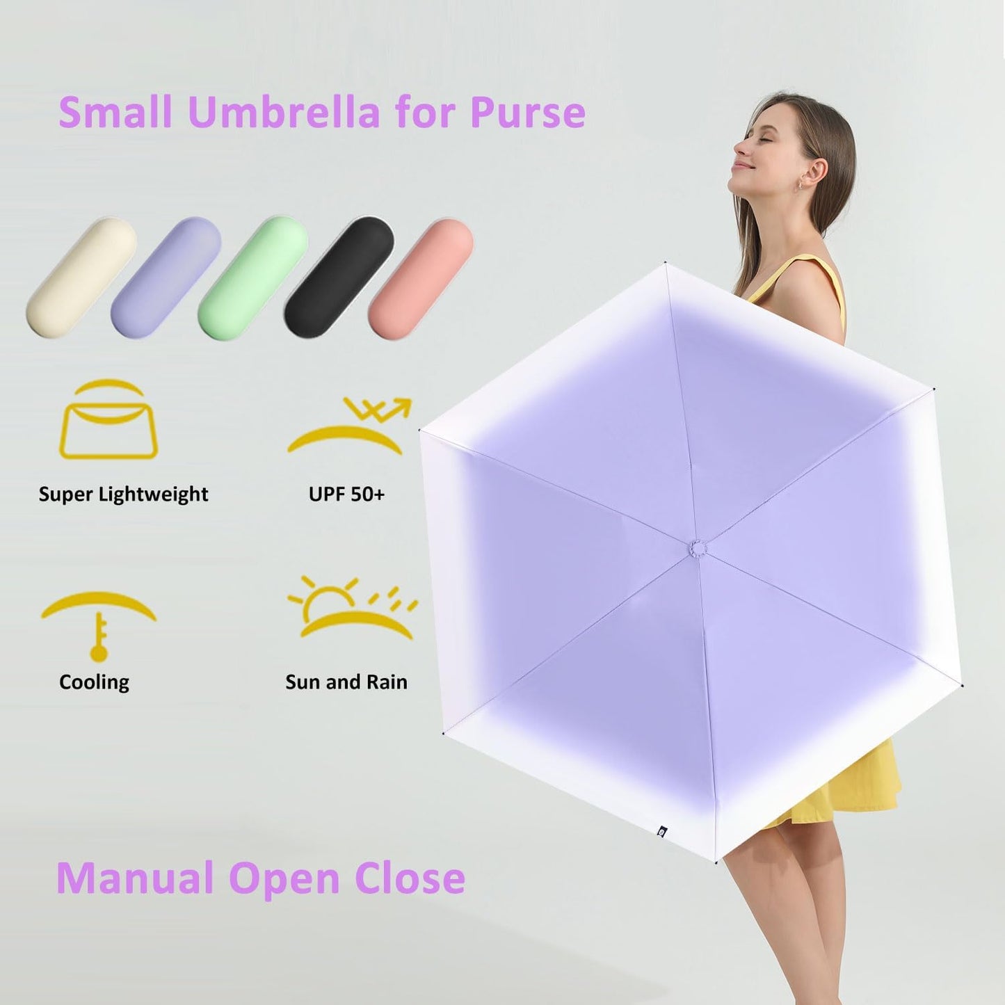BAODINI Travel Mini Umbrella for Purse With Case Small Compact UV Sun Protection Sun Lightweight Tiny Pocket Umbrella for Women Kids and Men