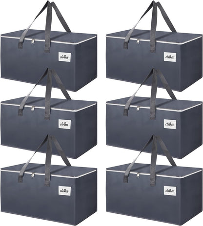 6 Pack Extra Large 93L Moving Bags, 60lb Heavy Duty Moving Totes with Triple-layered Thickening Technology, Strong Zippers & Handles, Easy Open Lids, Water-Resistant, Storage Totes, Fold Flat