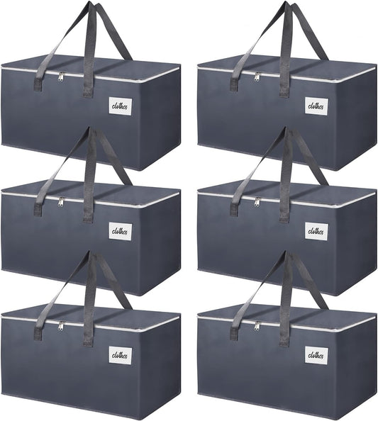 6 Pack Extra Large 93L Moving Bags, 60lb Heavy Duty Moving Totes with Triple-layered Thickening Technology, Strong Zippers & Handles, Easy Open Lids, Water-Resistant, Storage Totes, Fold Flat