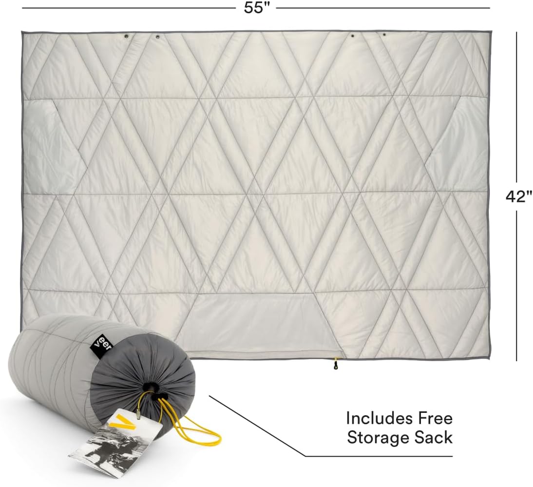 Veer Adventure Blanket - 100% Down Alternative Insulated Outdoor Puffy Blanket for Camping, Beach, Sports/Stadiums, Picnics, or Travel - Built-in Hand Pockets and Zipper Pillow Pocket - Child Size
