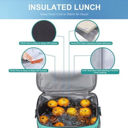 iknoe Large Foldable Cooler Bag, 8.5L Insulated Lunch Bag, Leakproof Lunch Cooler Tote with Multi-Bag Design Suitable for Beach, Picnic and Office Use,Mint Green 15-Can