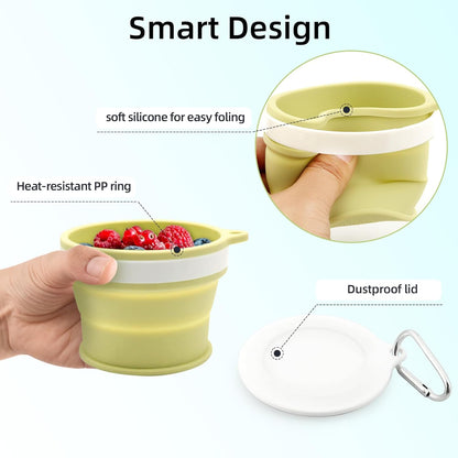 Silicone Collapsible Travel Cup Set - 4-Pack Foldable Mugs with Lids for Camping, Backpacking, Coffee & Outdoor (170ml, Pink/Light Green/Dark Green/Gray)