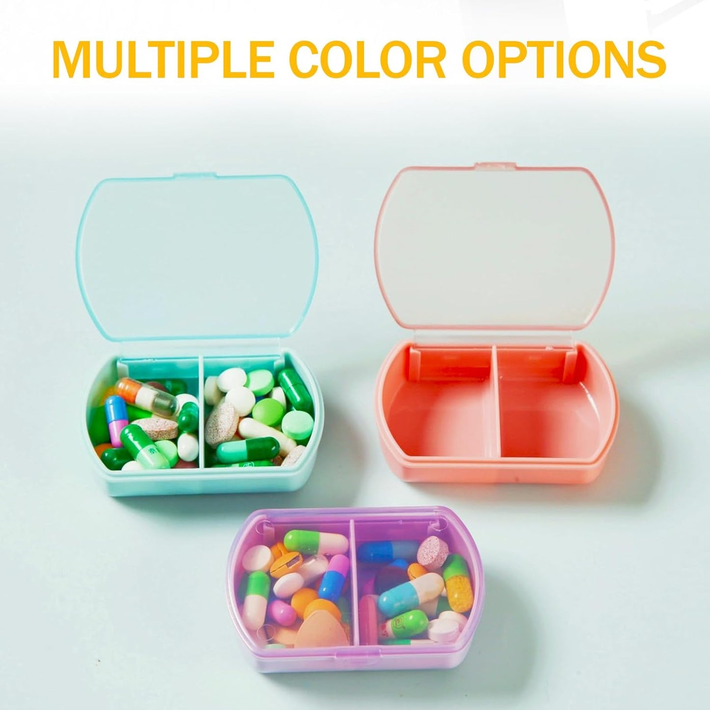 2PCS Small Pill Case Travel Pill Box Cute Pill Organizer for Purse Portable Daily Medicine Organizer 2 Compartment Pill Holder for Vitamins, Fish Oil, Supplements
