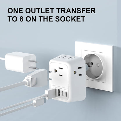 International Travel Adapter, Europe Travel Adapter with USB, Universal Travel Adapter (3 USB A & 1 Type-C) for The US to Most of Europe Iceland Spain Italy France Germany (Type E/F)