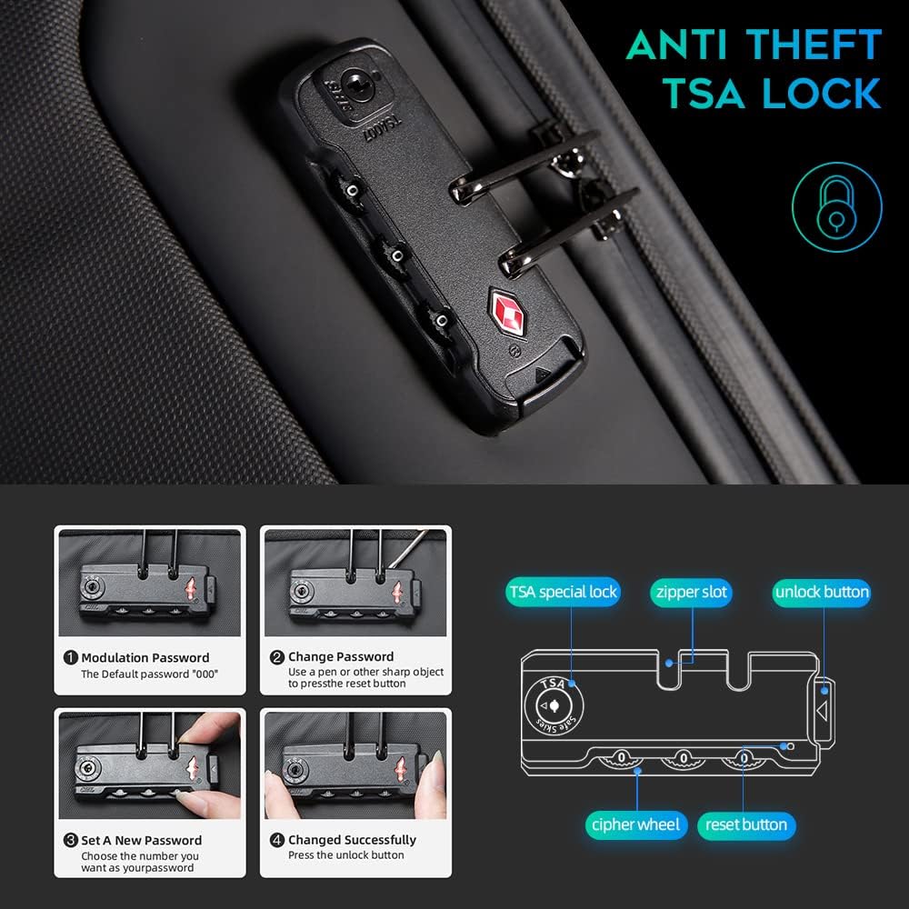 BANGE Anti Theft Business Backpack Fits 15.6 Inch Laptop,Lock Backpack with USB3.0 Charging Port for Office Work,Slim Laptop Backpack for Men and Women