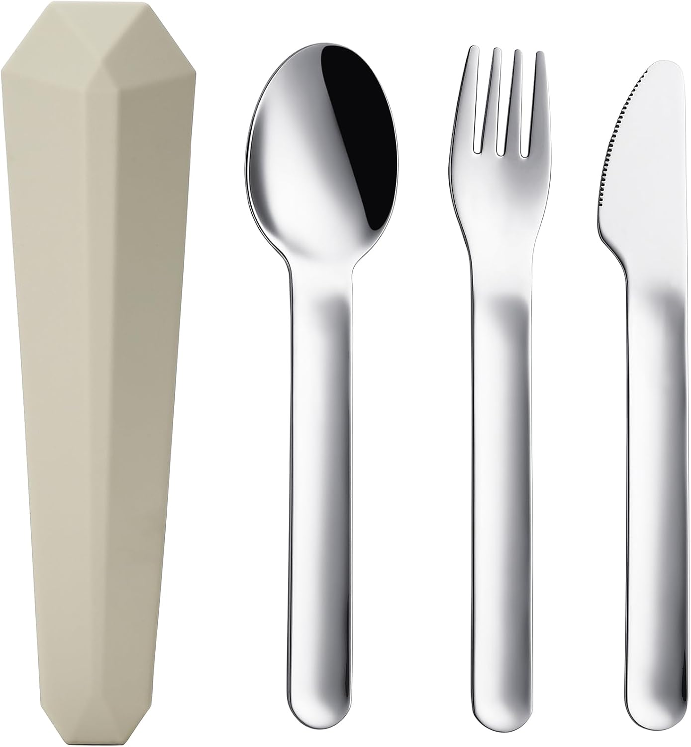 DEVICO Travel Utensils with Case, Reusable Camping Silverware Cutlery, 18/8 Stainless Steel Portable Fork Spoon Knife Set for Lunch Picnic School Workplace (Khaki)