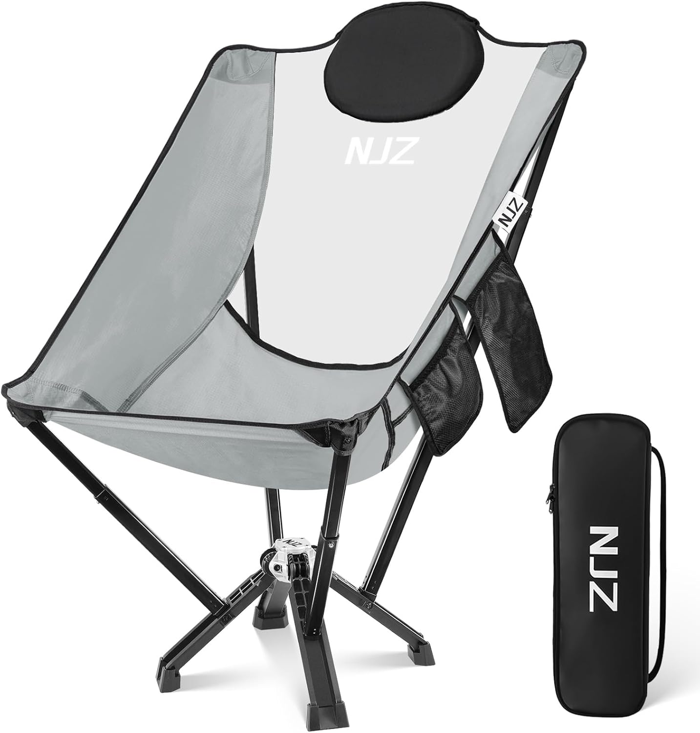 High Back Camping Folding Chairs - 600 LBS Capacity Heavy Duty Camping Chair with Comfortable Backrest & Headrest, Quick Setup - Compact Camp Chair for Picnic, Fishing, Beach, Lawn - Silver