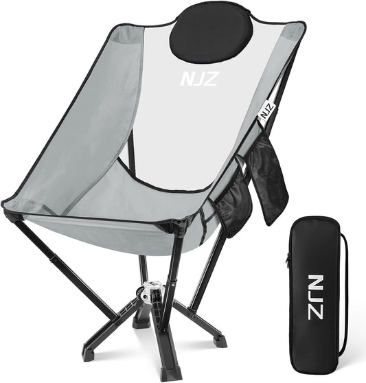 High Back Camping Folding Chairs - 600 LBS Capacity Heavy Duty Camping Chair with Comfortable Backrest & Headrest, Quick Setup - Compact Camp Chair for Picnic, Fishing, Beach, Lawn - Silver