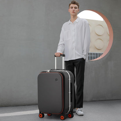 mixi Luggage Suitcase with Spinner Wheels, 24'' Checked Travel Luggage Aluminum Frame PC Hardside with TSA Lock & Cover - Black Hollow Wheel