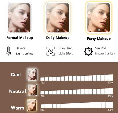 Travel Makeup Bag with LED Lighted Mirror, Travel Makeup Organizer,3 Color Setting Cosmetic Makeup Box, Adjustable Dividers and Brush Holder（Mocha）