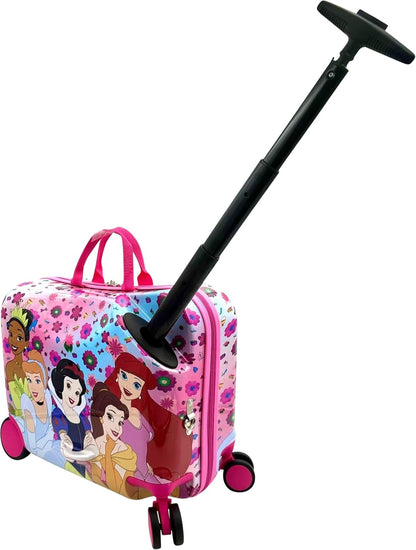 Fast Forward Ride-On 18"" Suitcase For Kids/Tow-Along Toddler Carry-On Luggage With Wheels (Princess), Large